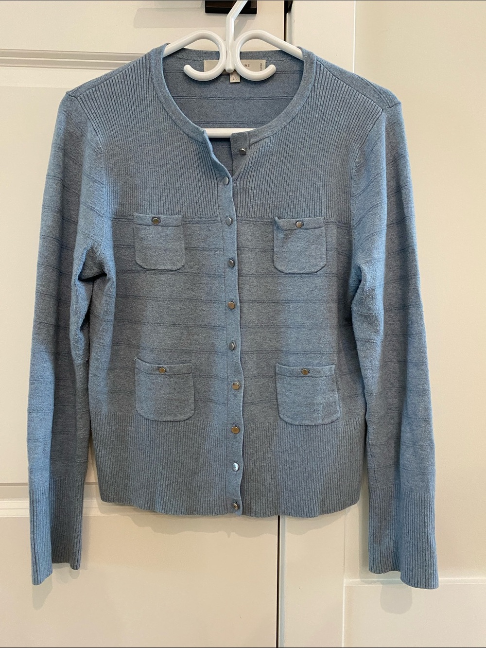 Contemporaries by Simons Women's Light Blue Button-Front Pocket Sweater